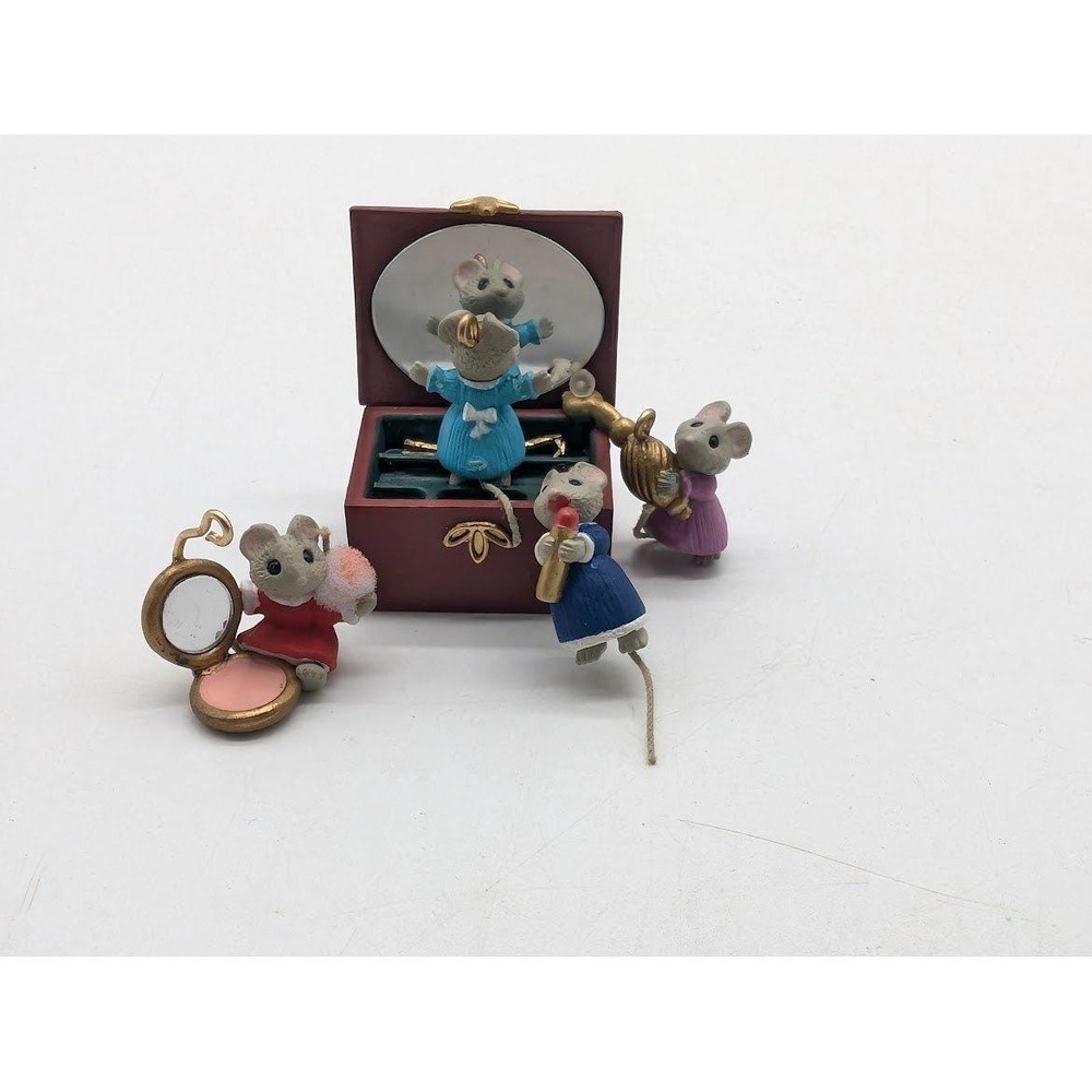 Vtg Hallmark Ornament Miniatures Tiny Treasures Mice Jewelry Box Set 4 Makeup - Picture 3 of 5
